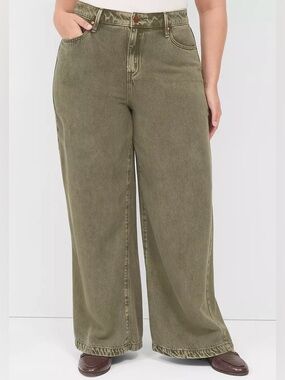 Lane Bryant|Women’s Olive Green Casual Wide-Leg Jeans•••100% Lyocell,boho staple